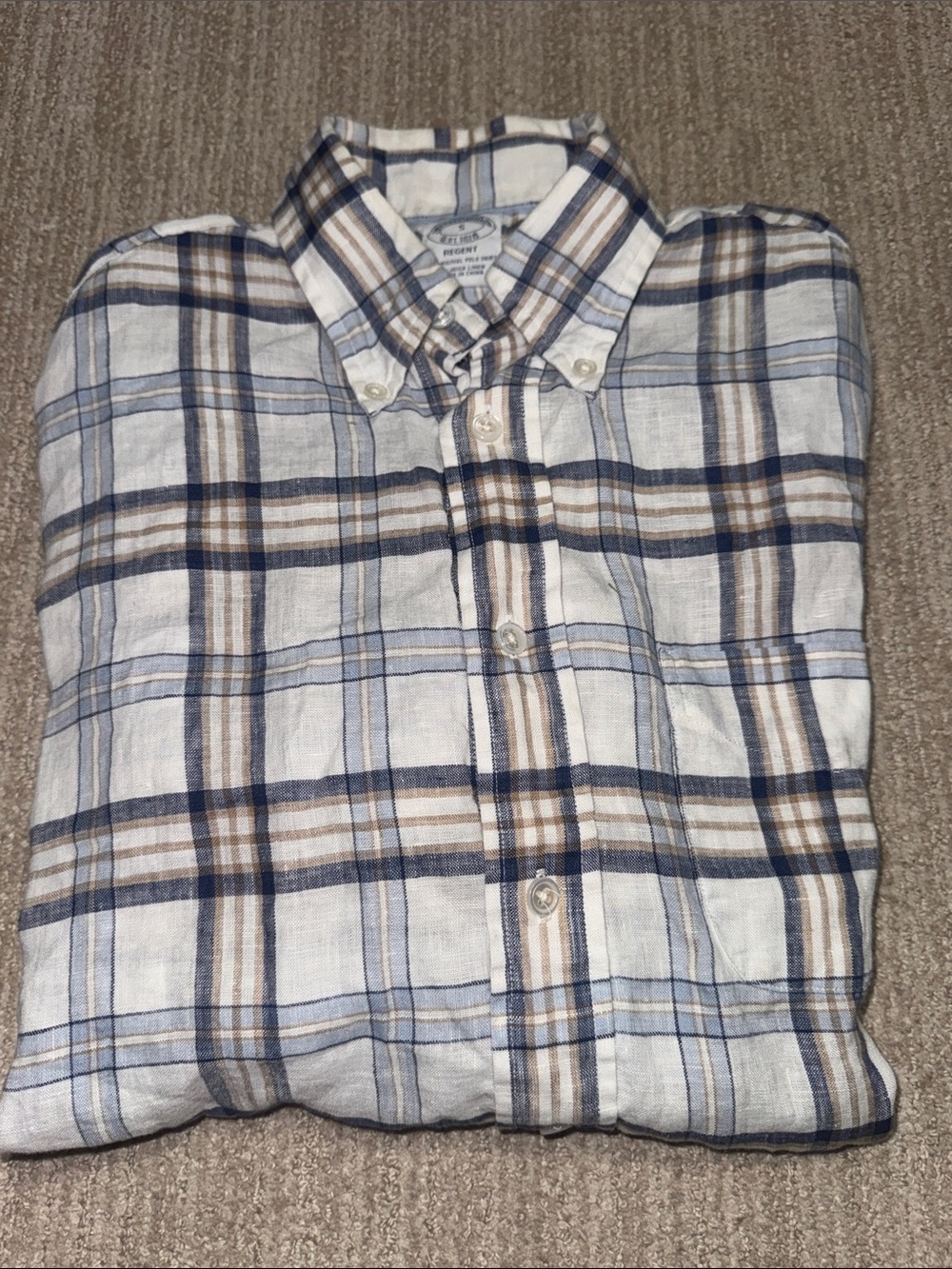 Brooks Brothers Regent Shirt Men S Brown Blue Plaid Baird McNutt Irish Linen